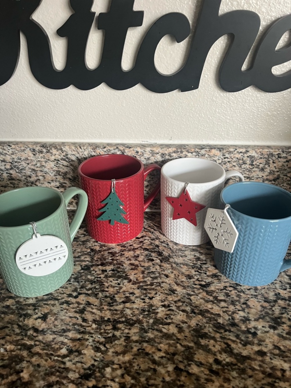 Festive Textured Ceramic Mug Set - Green, Red, White, Blue